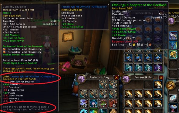 Warlords item compare tooltip makes it easier to compare 2h